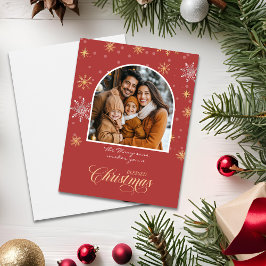 Moderne Winter Sneeuwvlokken Foto Rode Kerst Kaart