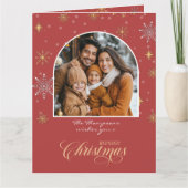 Moderne Winter Sneeuwvlokken Foto Rode Kerst Kaart (Voorkant)