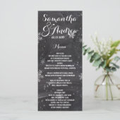 Moderne winter sneeuwvlokken krijtbord bruiloft me menu (Staand voorkant)
