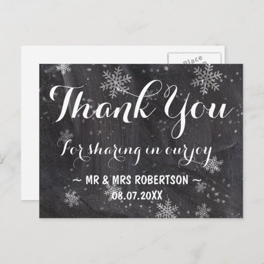 Moderne winter sneeuwvlokken krijtbord dank u briefkaart (Voorkant / Achterkant)