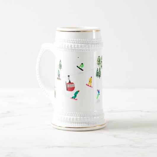 Moderne winter snowboarder snowboarden bierpul (Voorkant links)