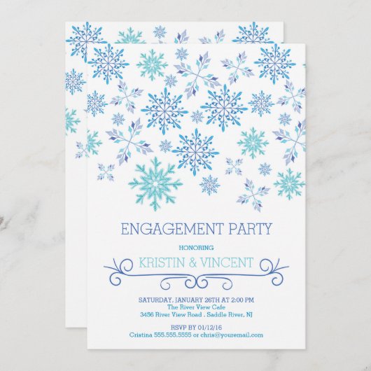 Moderne Winter Snowflakes Engagement Party Kaart (Voorkant / Achterkant)