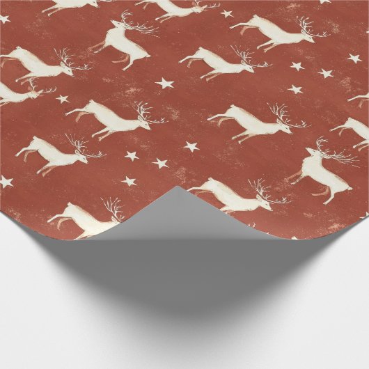 Moderne Winter Stag Rood Cadeaupapier (Hoek)