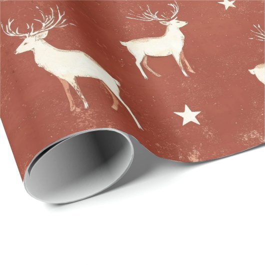 Moderne Winter Stag Rood Cadeaupapier (Rol Hoek)