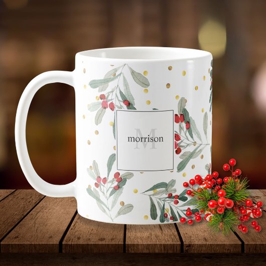 Moderne Winter Vakantie Botanicals Goud Monogram Koffiemok