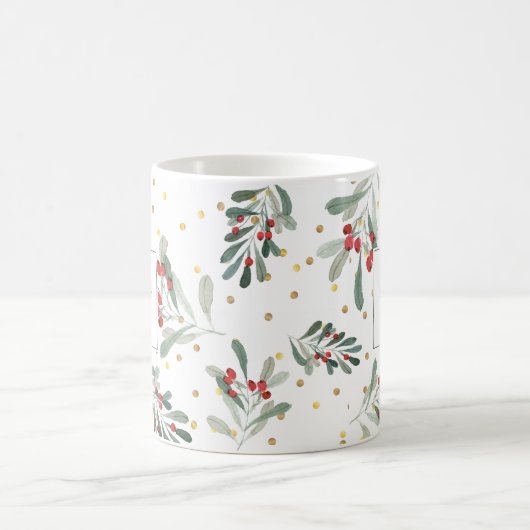 Moderne Winter Vakantie Botanicals Goud Monogram Koffiemok (Center)