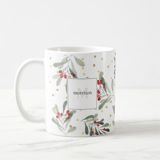 Moderne Winter Vakantie Botanicals Goud Monogram Koffiemok (Links)