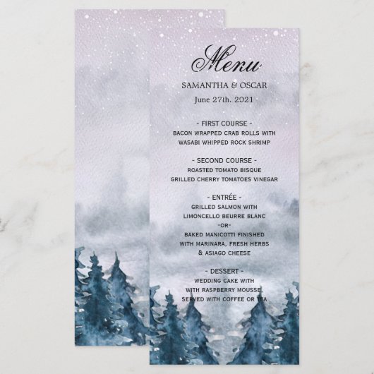 Moderne Winter Waterverf Bos Blauw Menu (Voorkant / Achterkant)