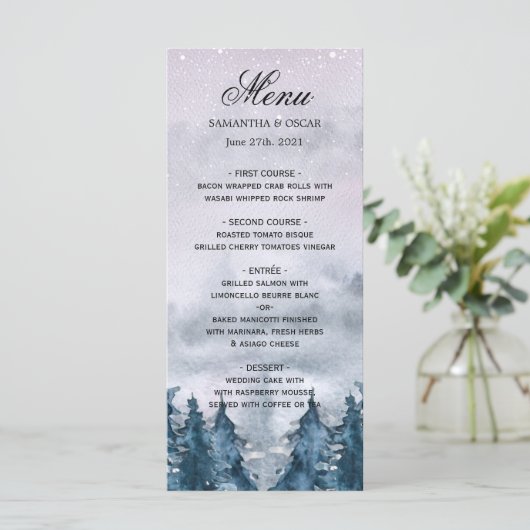 Moderne Winter Waterverf Bos Blauw Menu (Staand voorkant)