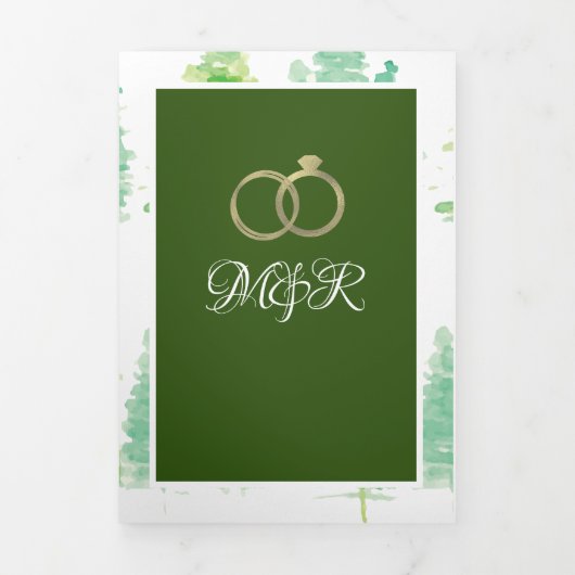 Moderne Winter Waterverf Dennenbomen Trouw Drieluik Uitnodiging (Cover)