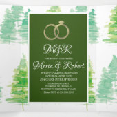 Moderne Winter Waterverf Dennenbomen Trouw Drieluik Uitnodiging (Binnenkant midden)