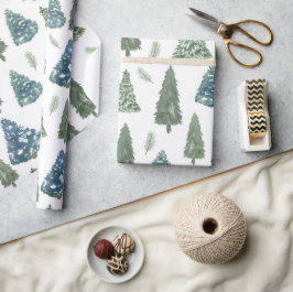 Moderne Winter Waterverf Pine Green Tree Christmas Cadeaupapier