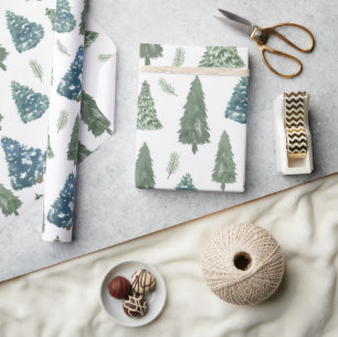 Moderne Winter Waterverf Pine Green Tree Christmas Cadeaupapier