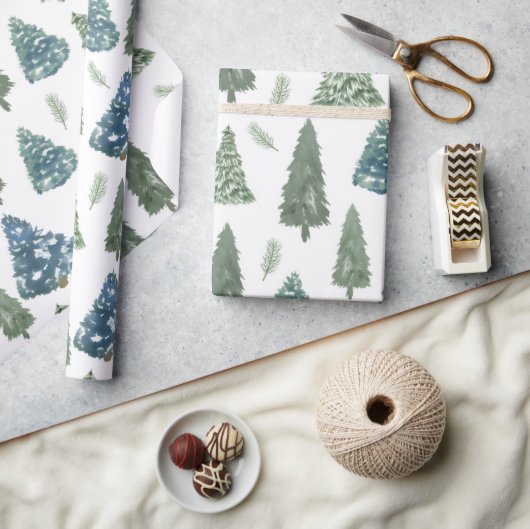 Moderne Winter Waterverf Pine Green Tree Christmas Cadeaupapier (Crafts)