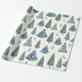 Moderne Winter Waterverf Pine Green Tree Christmas Cadeaupapier (Uitgerold)