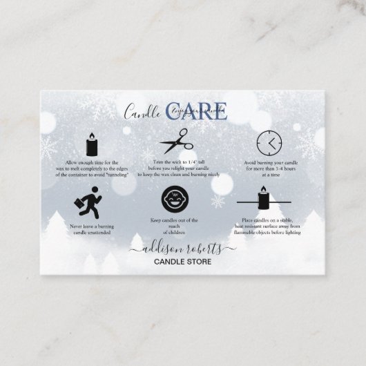 Moderne Winter White en Silver Snow Candle Care Visitekaartje (Voorkant)