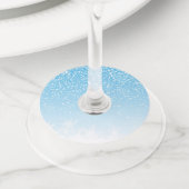 Moderne Winter Witte Sneeuwvlokken in Blauw | Vaka Wijnglaslabel (Dichtbij)