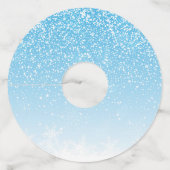 Moderne Winter Witte Sneeuwvlokken in Blauw | Vaka Wijnglaslabel (Achterkant)