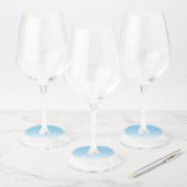 Moderne Winter Witte Sneeuwvlokken in Blauw | Vaka Wijnglaslabel (Set)