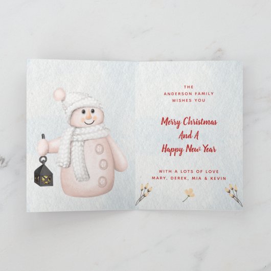 Moderne Winter Wonderland Sneeuwman Vrolijk Kerstf Feestdagen Kaart (Binnen)