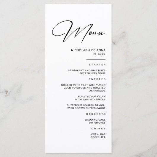 Moderne winter zwart-wit bruiloft menu (Voorkant)