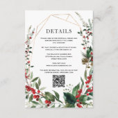 Moderne winterbessen groen bruiloft details informatiekaartje (Voorkant)
