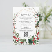 Moderne winterbessen groen bruiloft details informatiekaartje (Staand voorkant)
