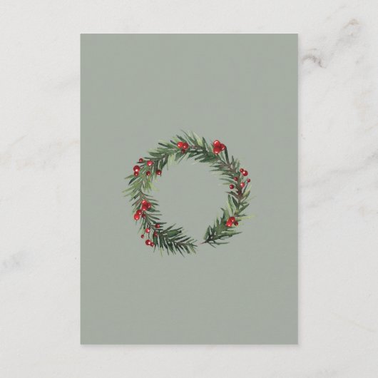 Moderne winterbessen groen bruiloft details informatiekaartje (Achterkant)