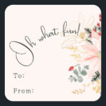 Moderne winterbloemen oh wat leuk om te doen vierkante sticker<br><div class="desc">Deze moderne winterbloem oh wat leuk om van vierkante sticker te genieten heeft een grillig en elegant ontwerp met levendige waterverf-illustraties van rode en roze poinsettia's en delicaat wintergroen. Met chique botanische elementen zoals dennen-, hulst- en winterbessen, voegt het kleurrijke palet van de kaart, inclusief stoffig roos en gouden accenten,...</div>