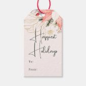 Moderne winterbloemengelukkigste Feestdagen van en Cadeaulabel (Voorkant)