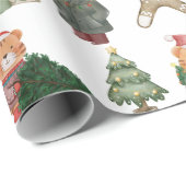 Moderne winterden groene boom en beer cadeaupapier (Rol Hoek)