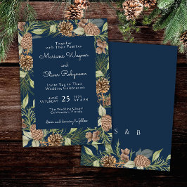 Moderne winterdennen navyblauwe elegante trouw kaart
