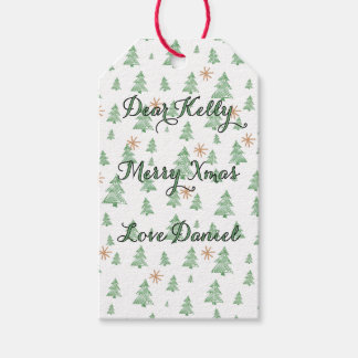 Moderne Winterdennenboom Ster Cadeaulabel