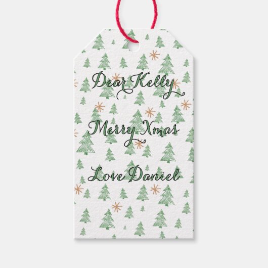 Moderne Winterdennenboom Ster Cadeaulabel (Voorkant)