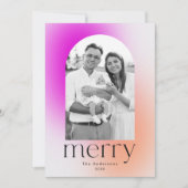 Moderne wintergradiënt Magenta en Sinaasappel 2 Fo Feestdagenkaart (Voorkant)