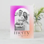 Moderne wintergradiënt Magenta en Sinaasappel 2 Fo Feestdagenkaart (Staand voorkant)