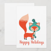 Moderne Winterhoed Vos Feestdagenkaart (Voorkant / Achterkant)