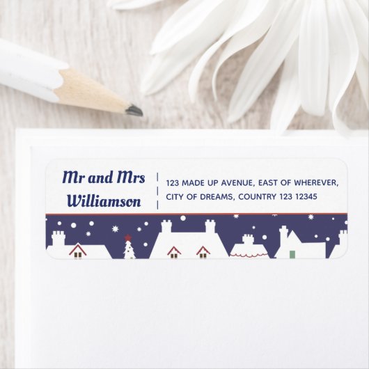 Moderne Winterhuizen Kerst Adreswijziging Etiket (Insitu)