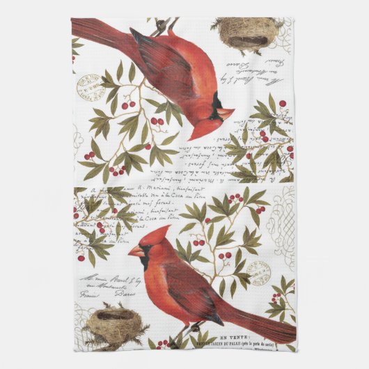 moderne winterkardinaal theedoek (Verticaal)