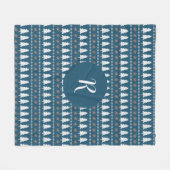 Moderne winterkerstboompatroonmonogram blauw fleece deken (Voorkant (Horizontaal))