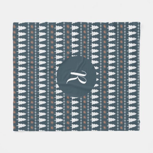 Moderne winterkerstboompatroonmonogram grijs fleece deken (Voorkant (Horizontaal))