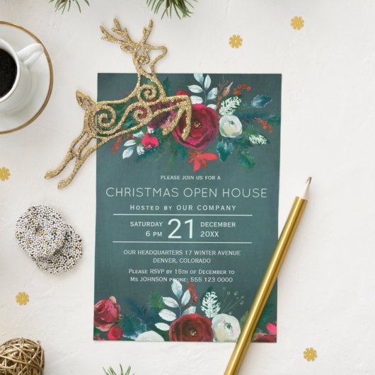 Moderne wintermarinier Red Floral Kerstmis Open Ho Kaart