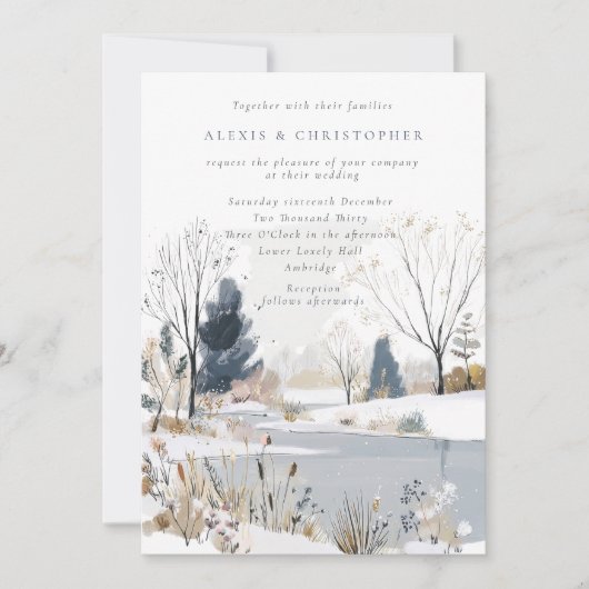 Moderne Wintermeer Huwelijk Kaart (Voorkant)