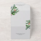 Moderne winterpijnbessen en sneeuwgrijs diner all in one uitnodiging (Buitenkant)