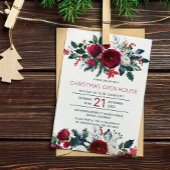 Moderne winterrode bloemen kerst open huis kaart