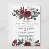 Moderne winterrode bloemen kerst open huis kaart (Voorkant)
