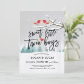 Moderne winterse Baby shower - Kleine Twin Boys Kaart (Staand voorkant)