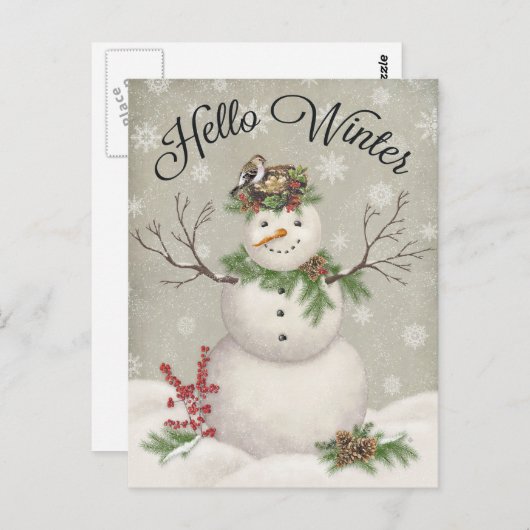 moderne  wintersneeuwman briefkaart (Voorkant / Achterkant)