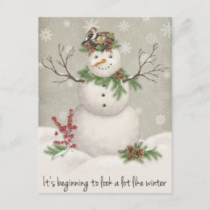 moderne wintersneeuwman briefkaart