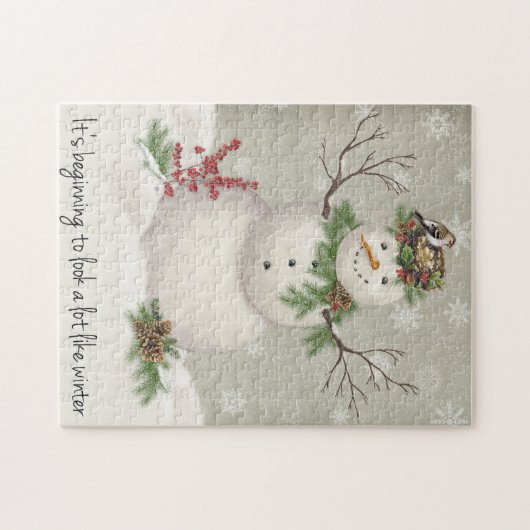 moderne  wintersneeuwman legpuzzel (Horizontaal)